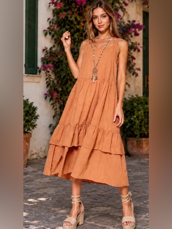 Boho chic Dresses & Skirts - ⭐️Monique Rust/Orange Sleeveless Double Ruffle Dress